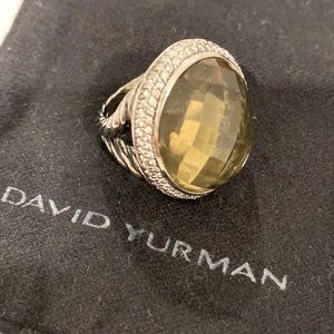 David Yurman HUGE Oval Yellow Citrine & Diamond Ring
